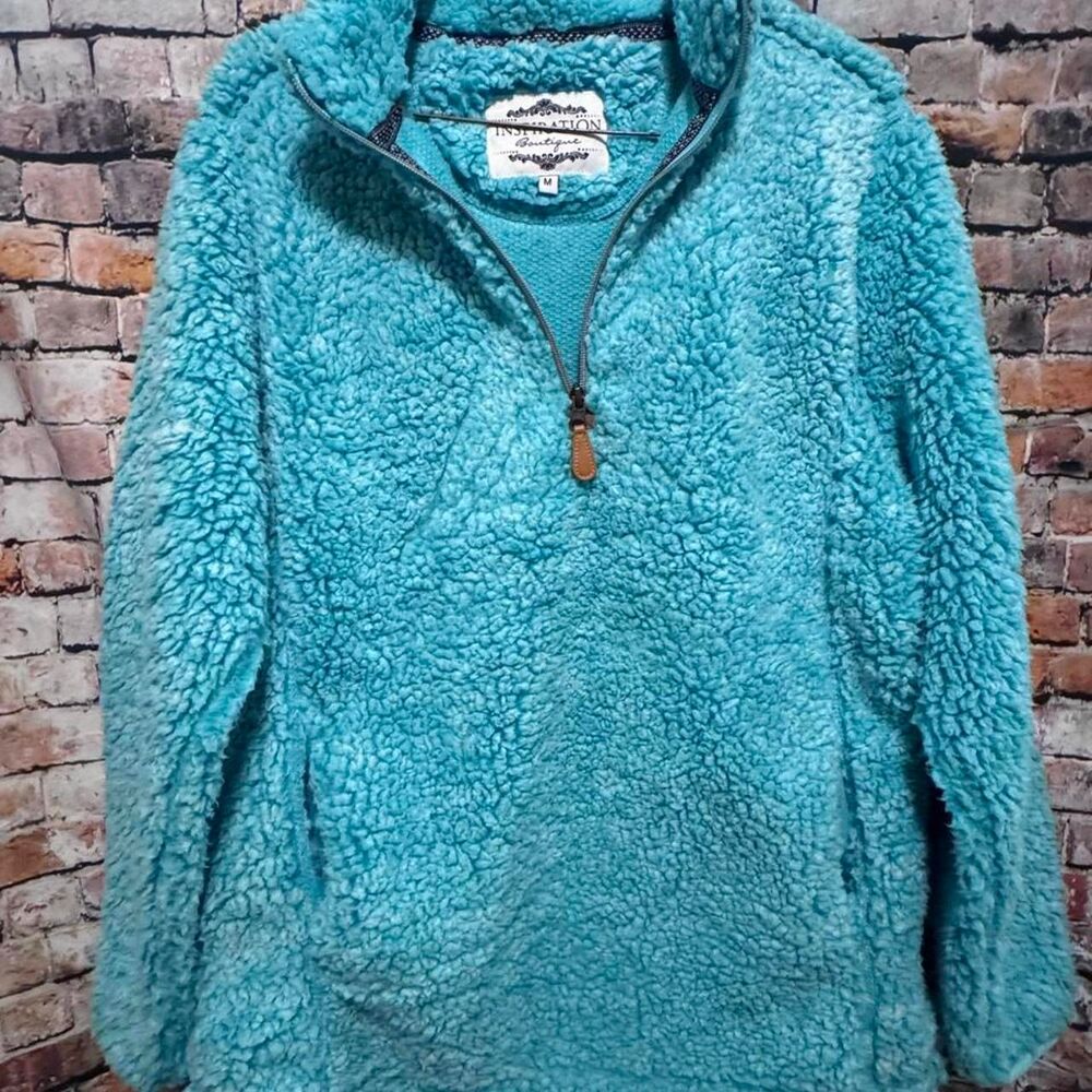 Inspiration Boutique Teal Sherpa Quarter Zip Fleece Jacket Women’s Size Medium